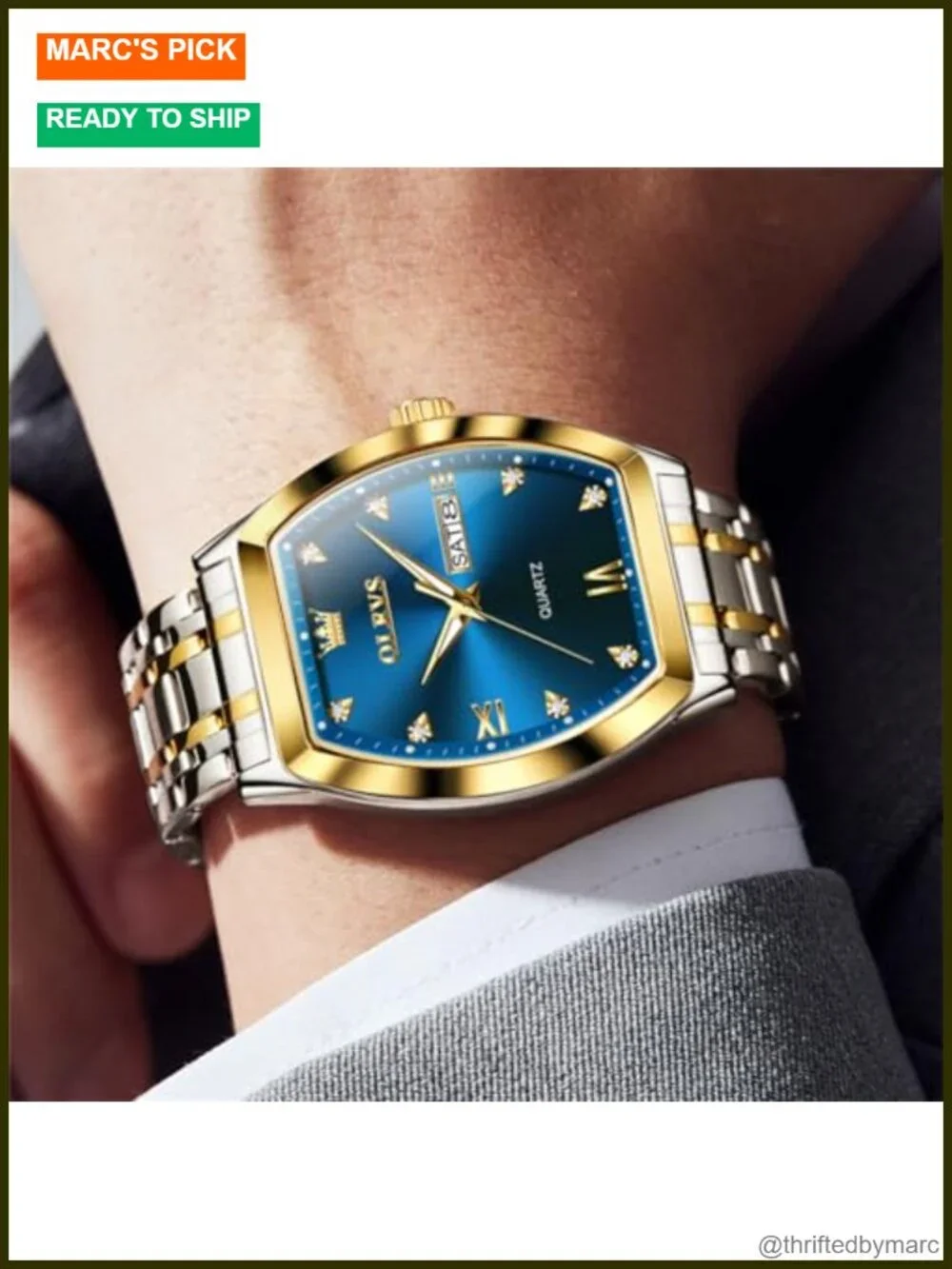 Men's Square Dress Watch - Analog Quartz Stainless Steel with Date Window &